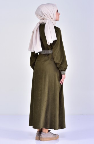 فستان بتصميم حزام للخصر 2030-04 لون اخضر كاكي 2030-04