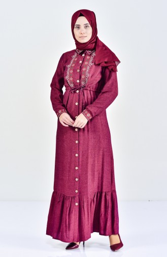 Beli Platted Embroidered Dress 2038-03 Bordeaux 2038-03