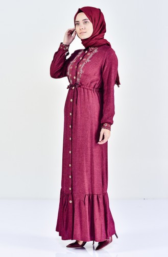 Beli Platted Embroidered Dress 2038-03 Bordeaux 2038-03
