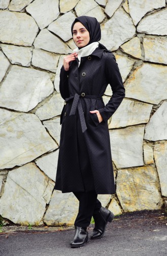 Geknöpfter Trenchcoat 0203-01 Schwarz 0203-01