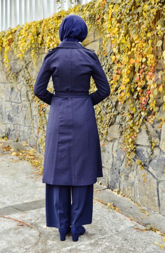 Buttoned Trench Coat 0203-04 Navy Blue 0203-04