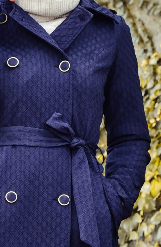 Trench Coat a Boutons 0203-04 Bleu Marine 0203-04