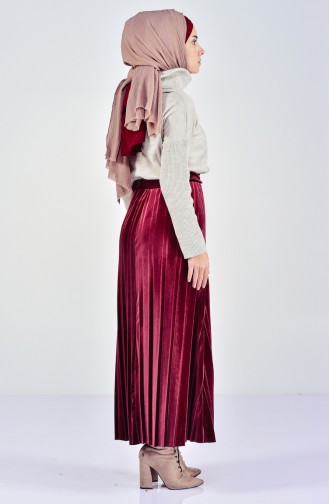 Velvet Pleated Skirt 5203-03 Claret Red 5203-03