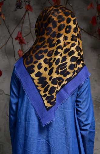 Leopard Patterned Linen Scarf 2119-14 Blue 2119-14