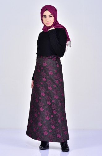 Floral Pattern Skirt 7226-02 Fuchsia 7226-02