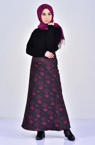 Floral Pattern Skirt 7226-02 Fuchsia 7226-02