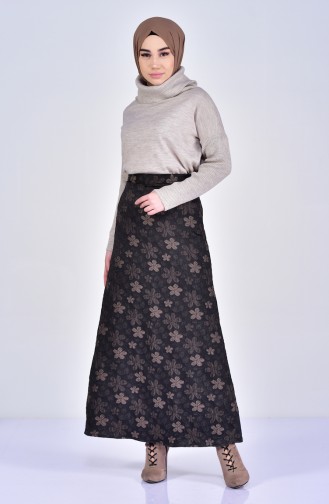 Floral Pattern Skirt 7226-03 Brown 7226-03