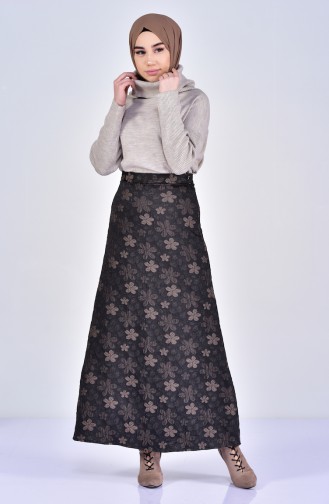 Floral Pattern Skirt 7226-03 Brown 7226-03