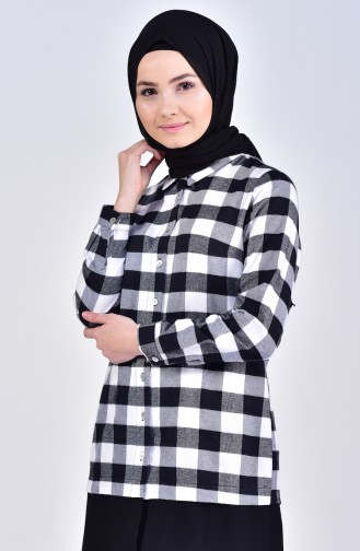 Kariertes gemustertes Hemd 1001-02 Schwarz Weiss 1001-02