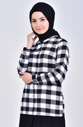 Plaid Patterned Shirt 1001-02 Black White 1001-02