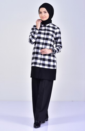 Plaid Patterned Shirt 1001-02 Black White 1001-02