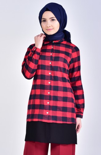 Plaid Patterned Shirt 1001-03 Red Navy Blue 1001-03