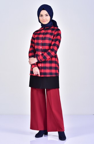 Plaid Patterned Shirt 1001-03 Red Navy Blue 1001-03