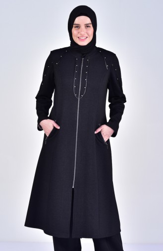 Grosse Grösse Cape mit Leder-Detail  1090-02 Schwarz 1090-02