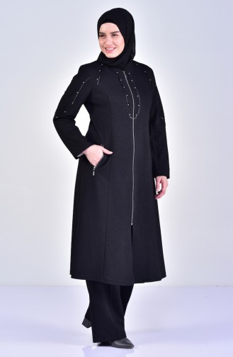 Grosse Grösse Cape mit Leder-Detail  1090-02 Schwarz 1090-02