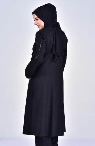 Grosse Grösse Cape mit Leder-Detail  1090-02 Schwarz 1090-02