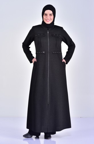 Large Size Pocket Detailed Overcoat 1070-02 Khaki 1070-02