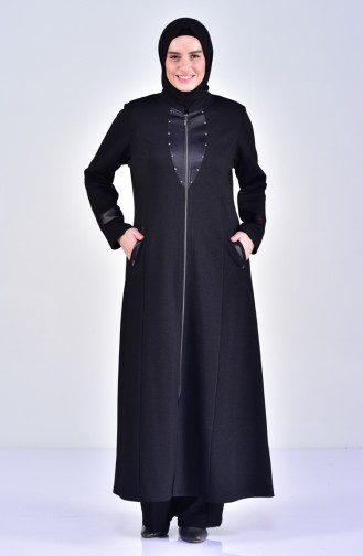 Grosse Grösse Hijab Ledermantel mit Patchwork 1079-01 Schwarz 1079-01