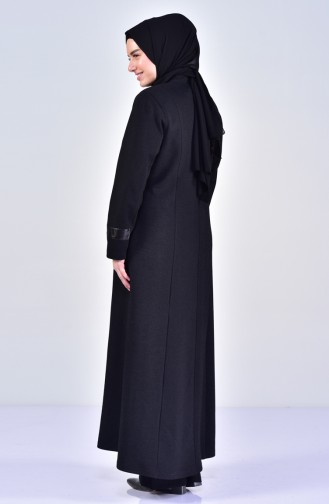 Grosse Grösse Hijab Ledermantel mit Patchwork 1079-01 Schwarz 1079-01