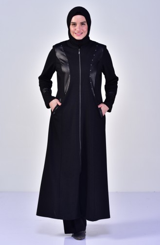 معطف طويل بتصميم سحاب ومقاسات كبيرة 1080-01 لون أسود 1080-01