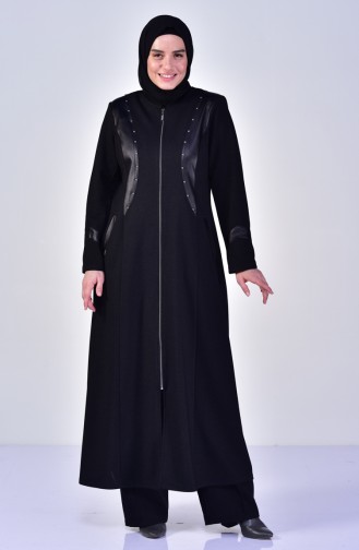 معطف طويل بتصميم سحاب ومقاسات كبيرة 1080-01 لون أسود 1080-01