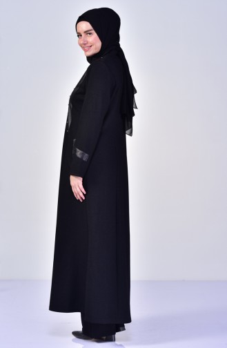 معطف طويل بتصميم سحاب ومقاسات كبيرة 1080-01 لون أسود 1080-01