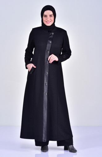 معطف طويل بتصميم أزرار وبمقاسات كبيرة 1082-01 لون أسود 1082-01