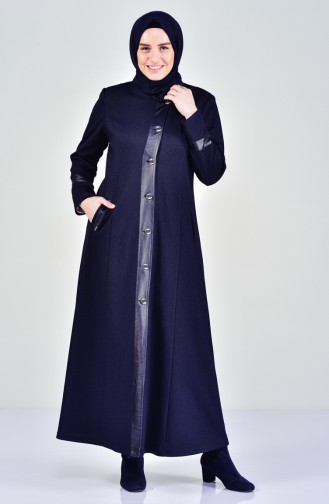Grosse Grösse Hijab Mantel mit Knopf 1082-02 Dunkelblau 1082-02