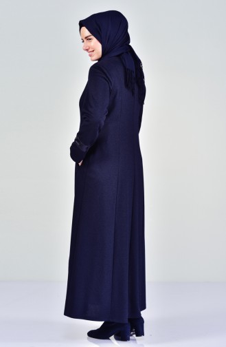 Large Size Buttoned Overcoat 1082-02 Navy Blue 1082-02