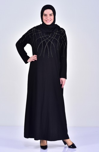 فستان مُزين بتفاصيل بمقاسات كبيرة 4833-03 لون أسود 4833-03