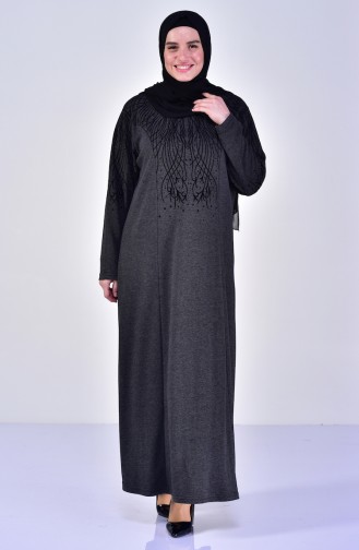 Büyük Beden Taş Baskılı Elbise 4851-01 Siyah 4851-01