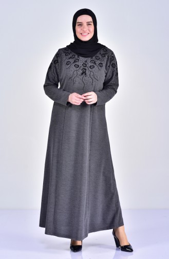 Plus Size Stone Printed Dress 4853-05 Dark Gray 4853-05