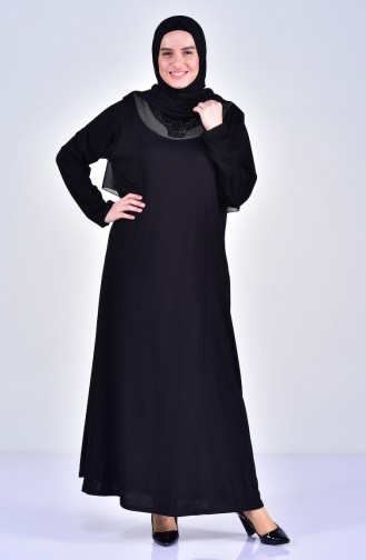 فستان مُزين بتفاصيل بمقاسات كبيرة4841-02 لون أسود 4841-02