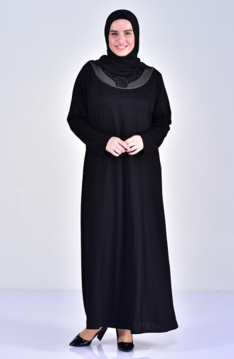 فستان مُزين بتفاصيل بمقاسات كبيرة4841-02 لون أسود 4841-02