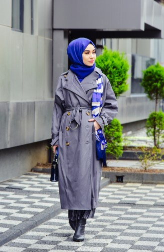 Trench Coat Manches Chauve Souris 90002-02 Gris 90002-02