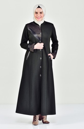 Grosse Grösse Hijab Mantel mit Patchwork 1077-01 Khaki 1077-01