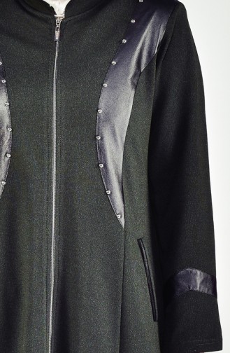 معطف طويل بتصميم سحاب ومقاسات كبيرة 1080-02 لون أخضر كاكي 1080-02