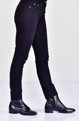 بنطال جينز بتصميم أزرار 2068-01 لون أسود 2068-01