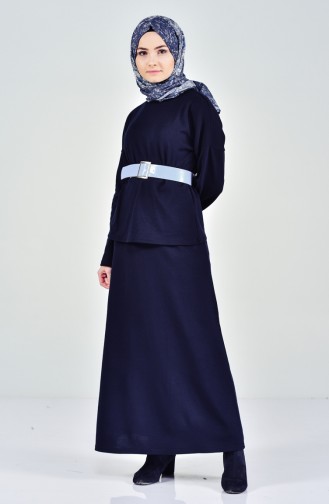Knitwear Skirt Blouse Double Suit 3037-05 Navy Blue 3037-05
