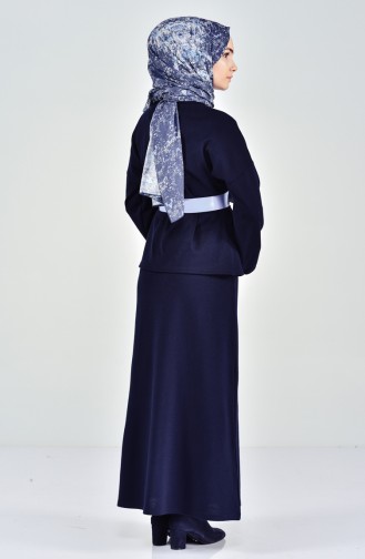 Knitwear Skirt Blouse Double Suit 3037-05 Navy Blue 3037-05