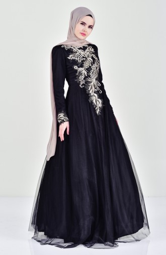 Black Hijab Evening Dress 6147-01