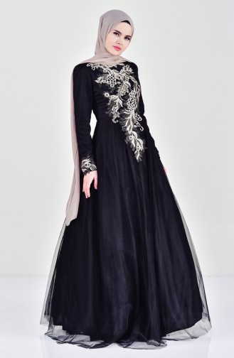 Robe de Soirée a Dentelle 6147-01 Noir 6147-01