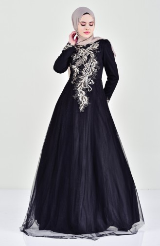 Black Hijab Evening Dress 6147-01