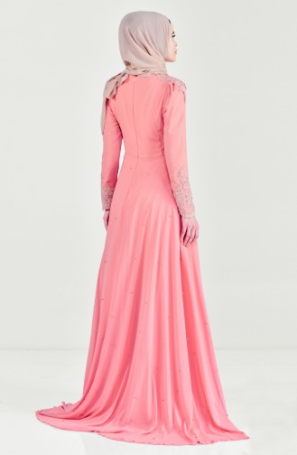 Robe de Soirée Perlées a Dentelle 6151-01 Saumon 6151-01