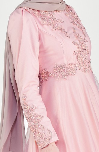 Powder Hijab Evening Dress 6152-01