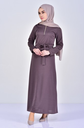 Reissverschluss detailliertes Kleid 7106-04 Dunkel grau 7106-04