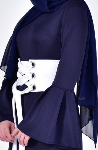 فستان بتصميم حزام للخصر 4906-01 لون كحلي 4906-01