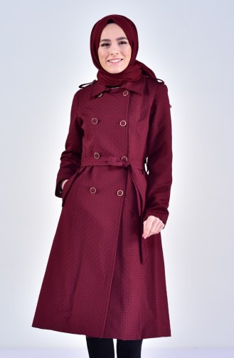 Buttoned Trench Coat 0203-03 Claret Red 0203-03