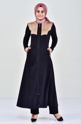 Winter Abaya mit Patchwork 5918-02 Anthrazit 5918-02