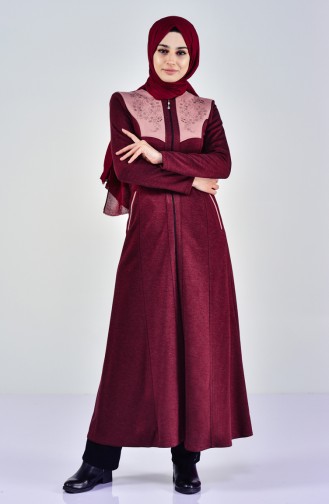 Winter Abaya mit Patchwork 5918-03 Weinrot 5918-03